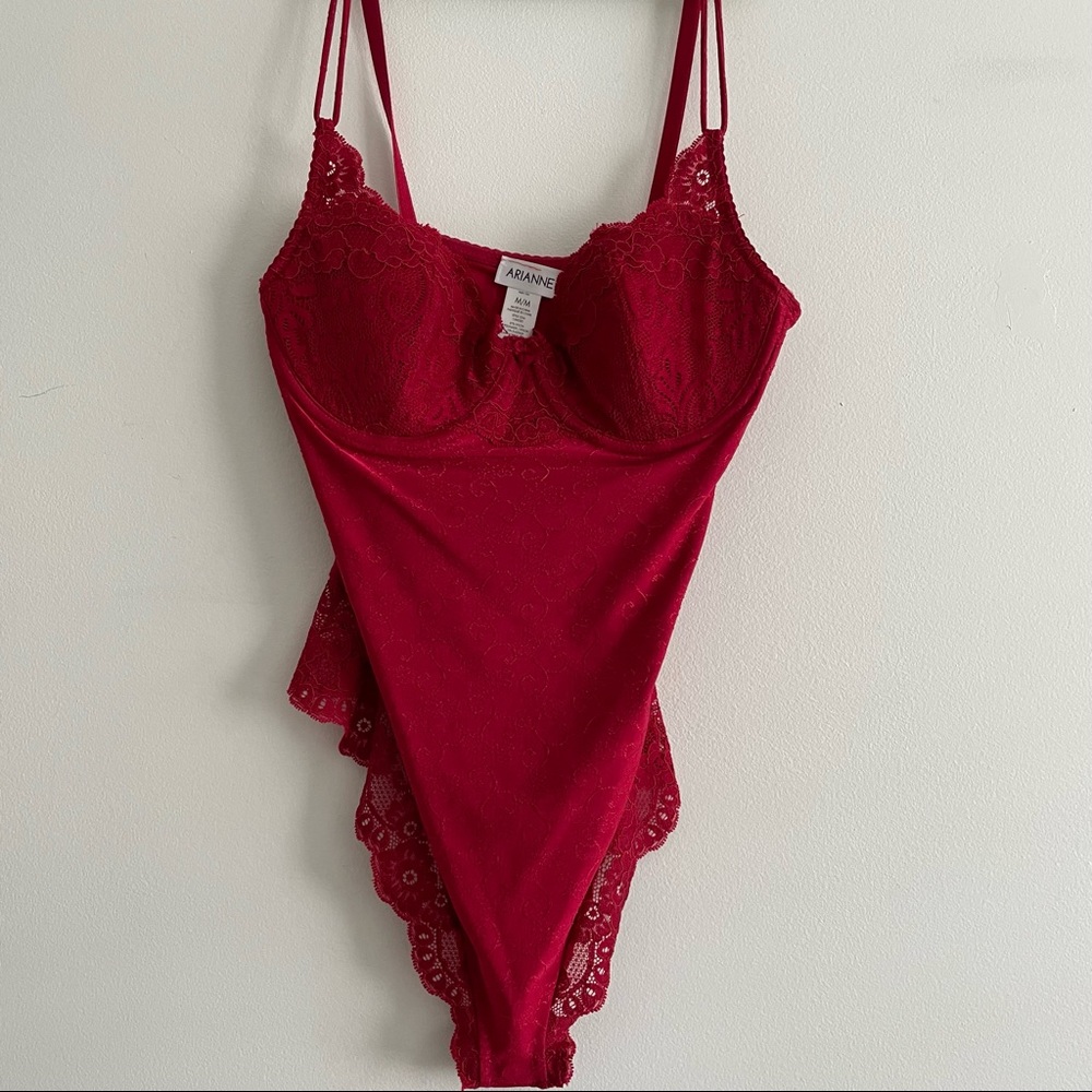 Arianne red lace lingerie bodysuit